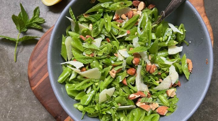 Snap Pea Salad w/Roasted Almonds, Parmesan Mom's Kitchen Handbook