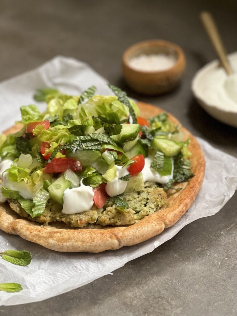 Turkey chickpea pita smash burgers