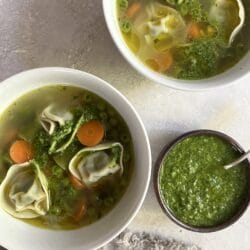 Spring vegetable tortellini soup